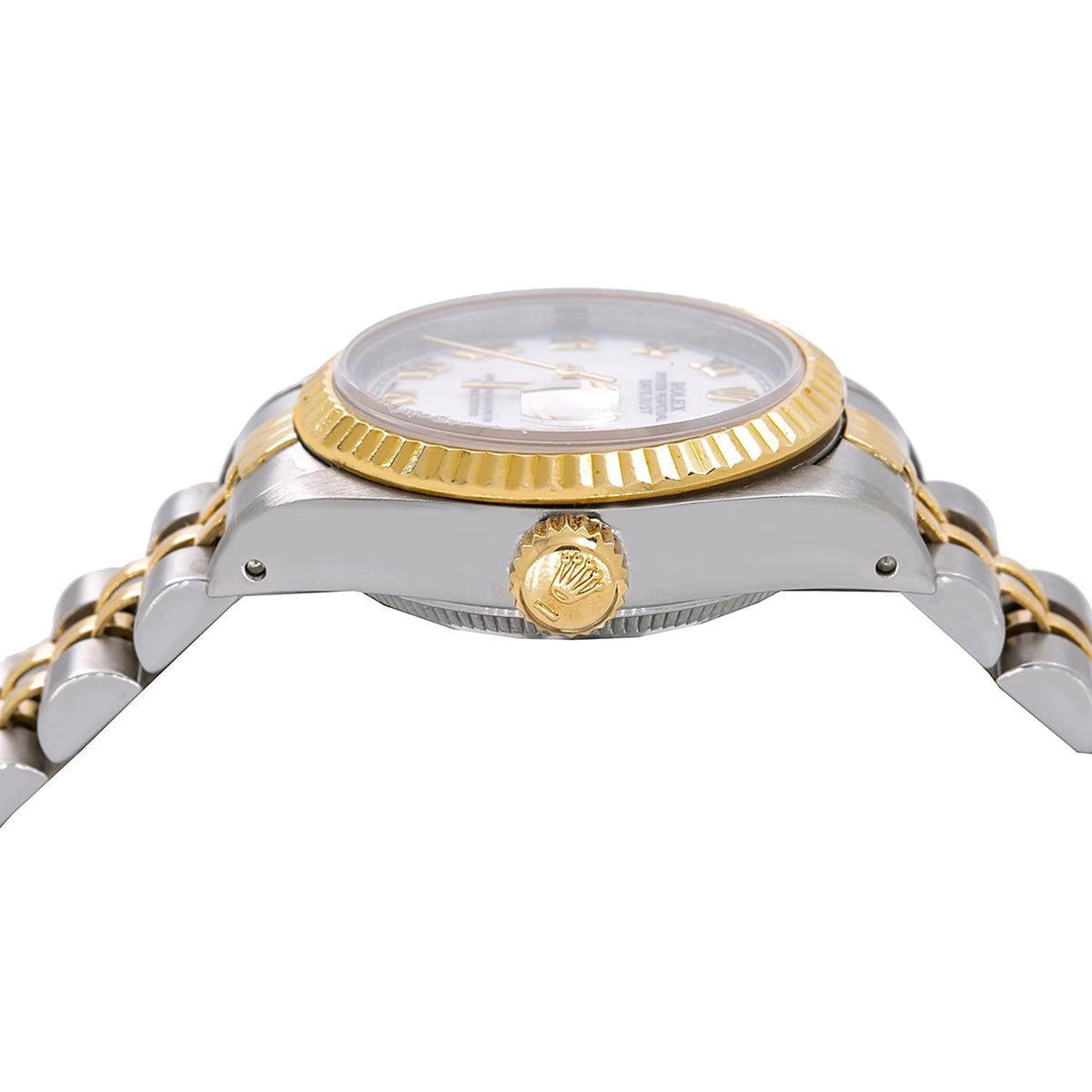 Pre-Owned Rolex Datejust 26MM 6917 White Roman Dial Fluted Bezel Two Tone Yellow Gold Jubilee Bracelet