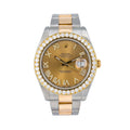 Pre-Owned Rolex Datejust II 41MM 116333 Champagne Roman Diamond Dial Diamond Bezel Two Tone Yellow Gold Oyster Bracelet