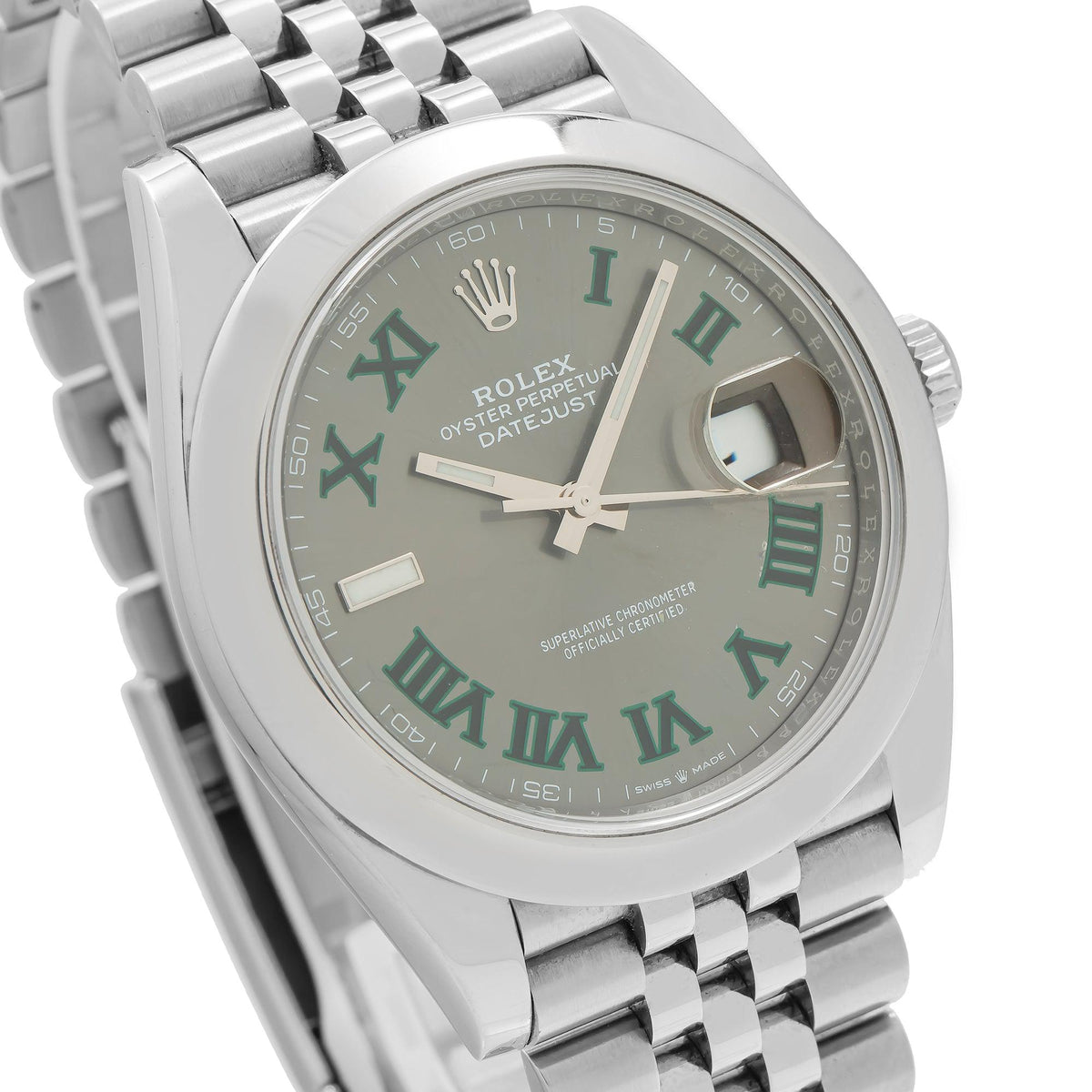 Pre-Owned Rolex Datejust 41MM 126300 Wimbledon Gray Roman Dial Smooth Bezel Stainless Steel Jubilee Bracelet