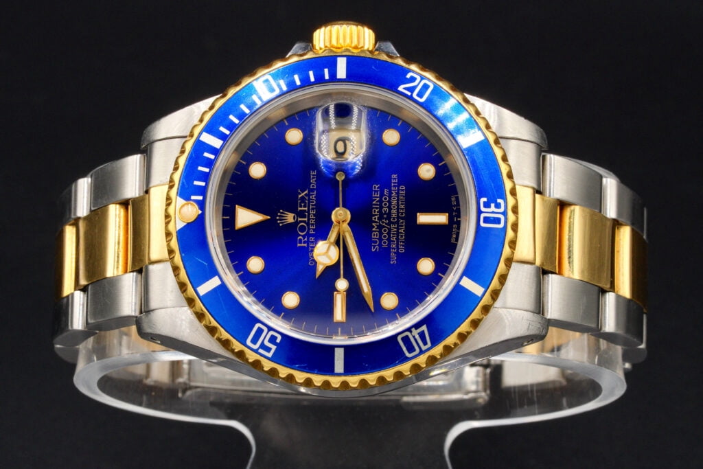 Pre-Owned Mens Rolex Two-Tone 18K/SS Submariner Watch Blue Dial 16613