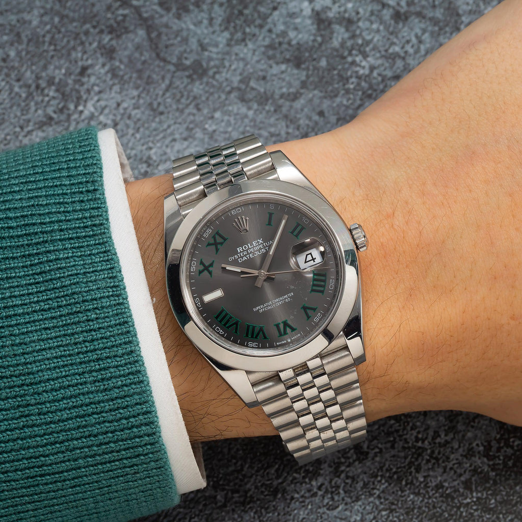 Pre-Owned Rolex Datejust 41MM 126300 Wimbledon Gray Roman Dial Smooth Bezel Stainless Steel Jubilee Bracelet