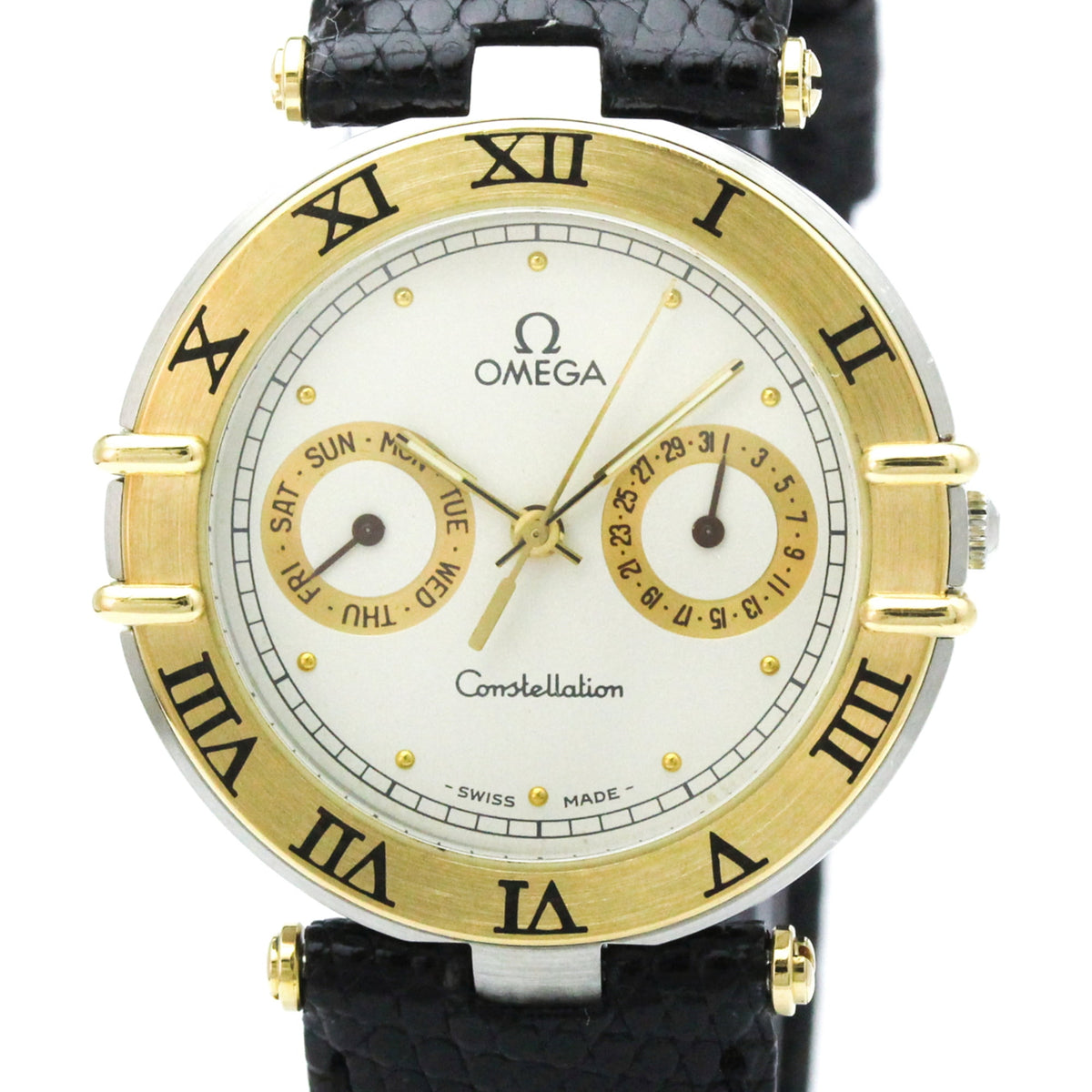 Pre-Owned OMEGA Constellation Day date 18K Gold Quartz Watch 196.1070 Polished
